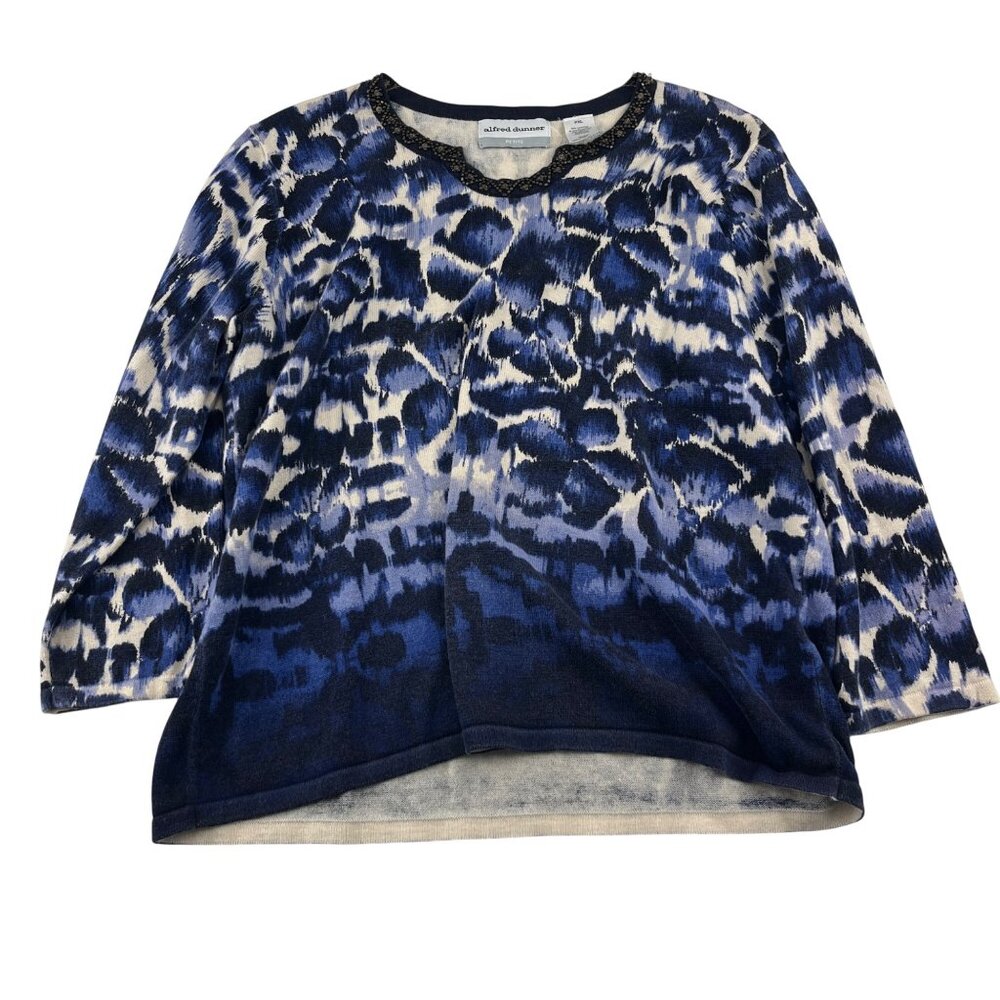 Alfred Dunner Petite PXL Animal Print Blue lightweight Sweater‎